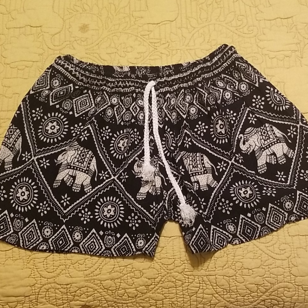 Small Black Elephant Bohemian Island Shorts